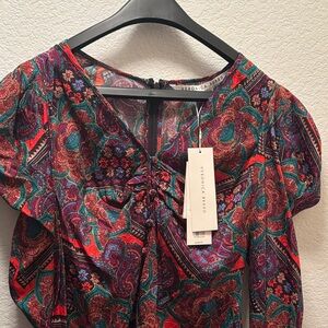 Veronica Beard Red and Green Paisley Blouse